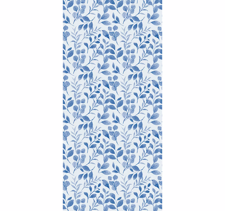Elegant blått bladmönster Rullgardin blommor och växter - Tenstickers