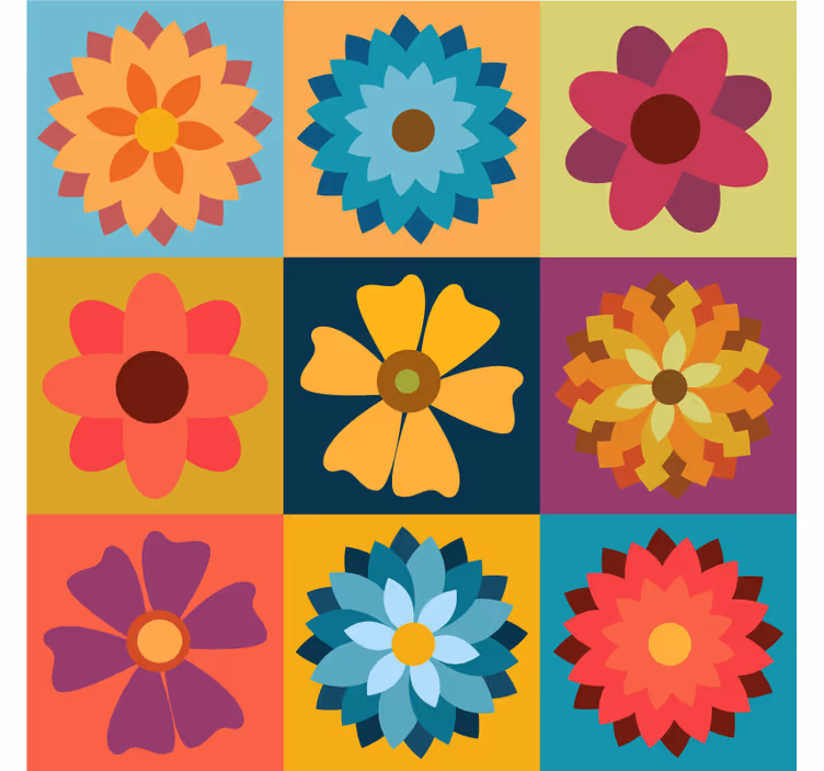 Färgade blommor plattor Rullgardin kök - Tenstickers