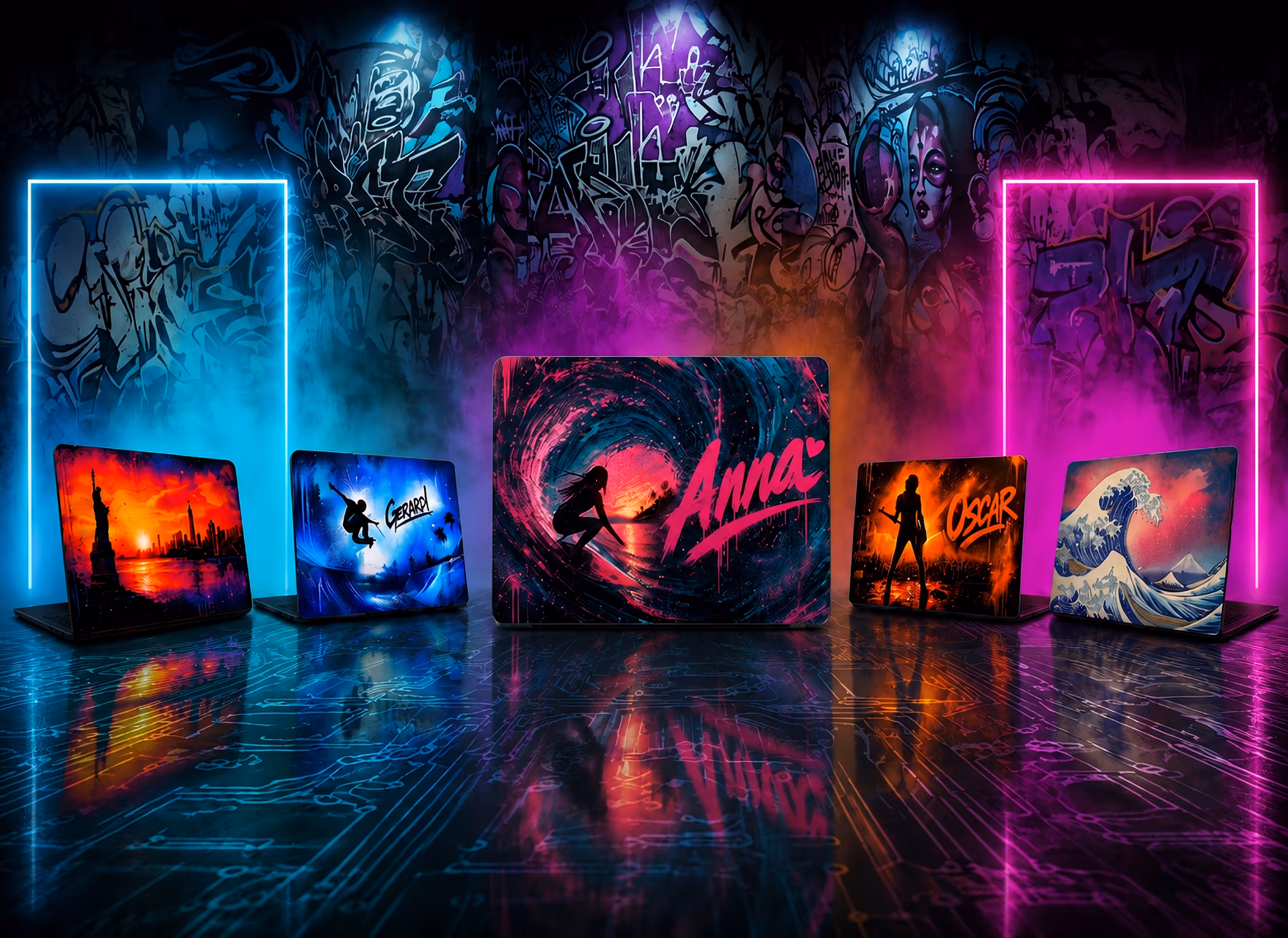 Samling laptopstickers: