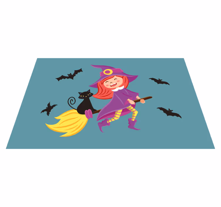 Häxa flyger med svart katt halloween mattor - Tenstickers