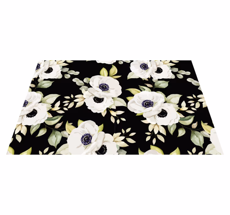 Vita blommor på svart bakgrund bordstablett - Tenstickers