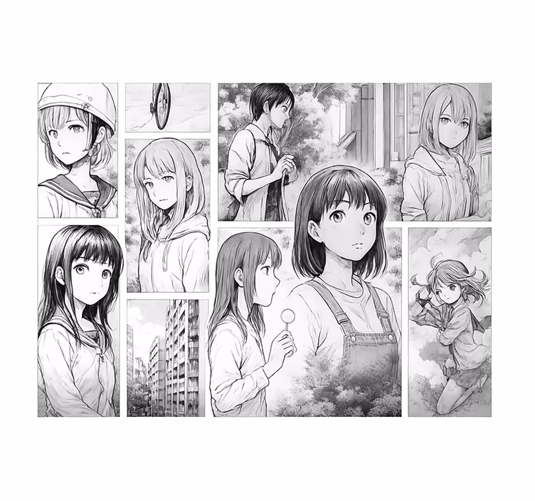 Svartvit manga Fototapeter Ungdomar - Tenstickers