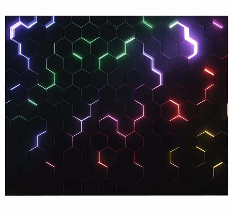 Neon 3d-hexagoner Fototapeter Ungdomar - Tenstickers