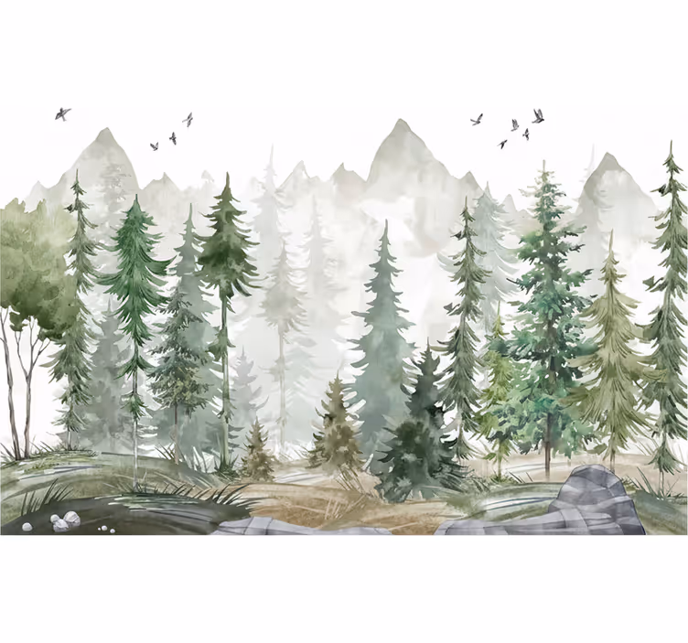 Fototapeter skogar nordisk tall minimal - Tenstickers