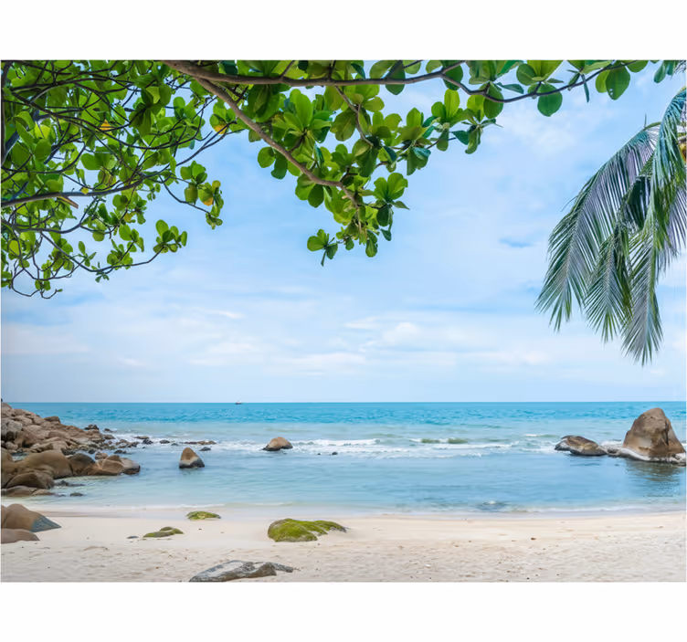 Badkar fototapeter tropisk strandutsikt - Tenstickers