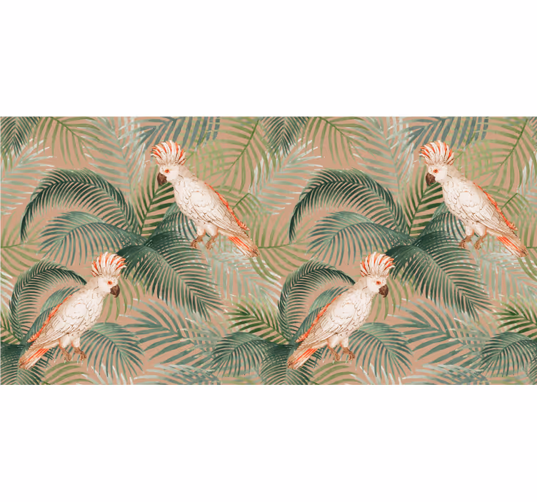 Fototapet djungel vita papegojor på beige palmer - Tenstickers