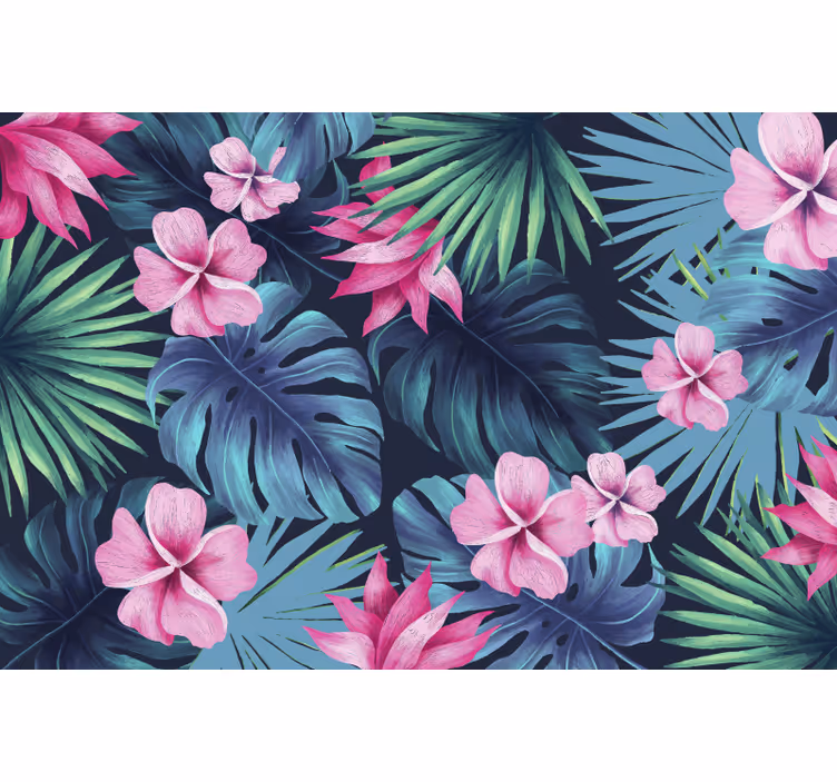 Fototapet djungel tropiska blad och blommor - Tenstickers