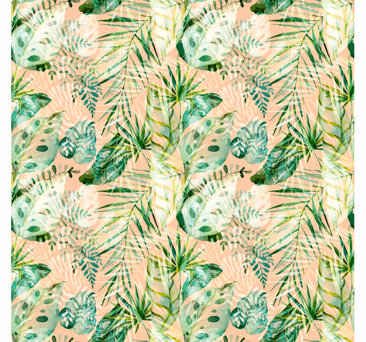 Fototapet djungel rosa blommor och bladdesign - Tenstickers