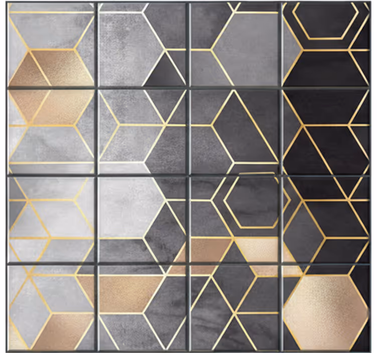 Badkar fototapeter svarta och grå hexagoner - Tenstickers