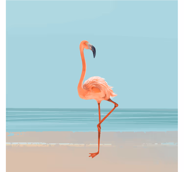 Fototapeter blå flamingobild på sand - Tenstickers