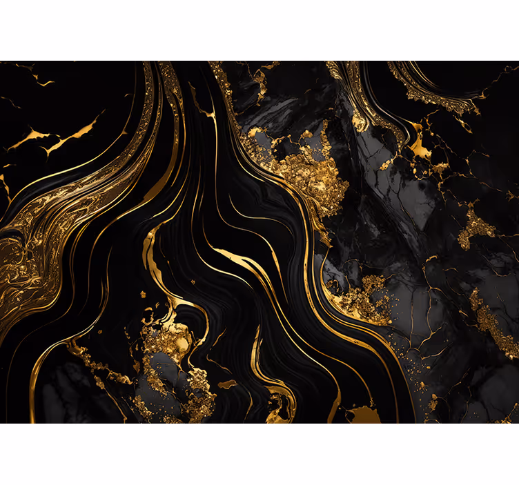 Fototapeter svart svart och guld marmor - Tenstickers