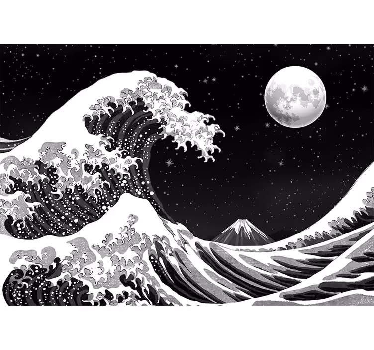 Fototapeter svart japansk kanagawa våg på natten - Tenstickers