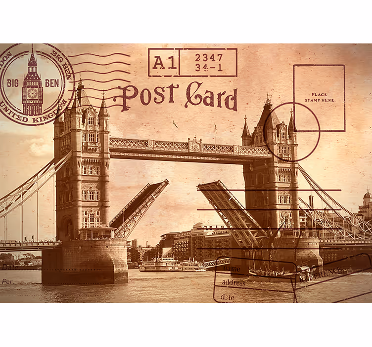 Torn bridge post card london fototapet - Tenstickers