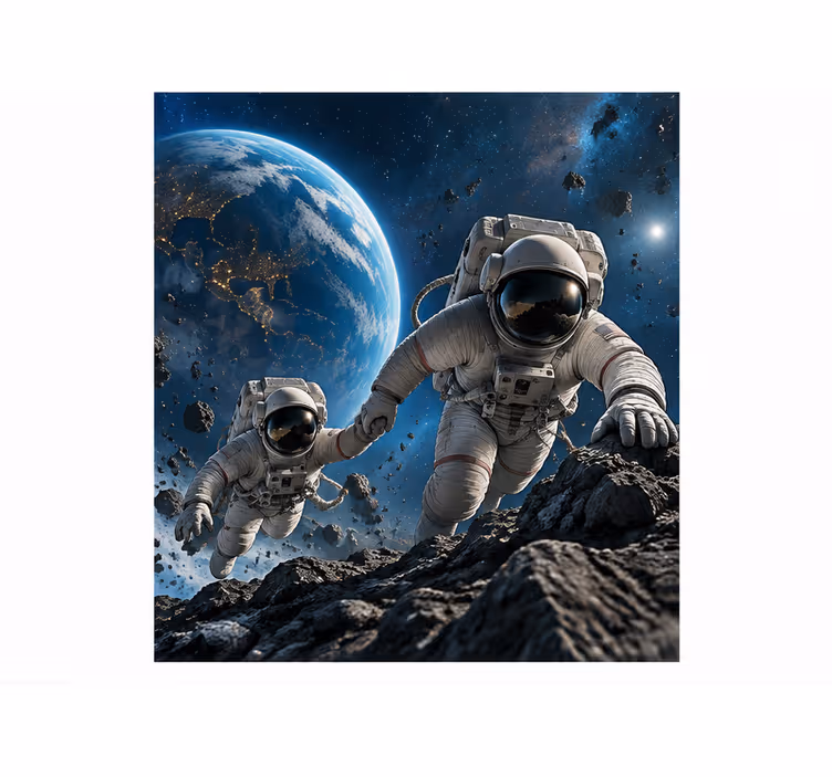 Fototapeter blå astronauter under tryckgevär - Tenstickers