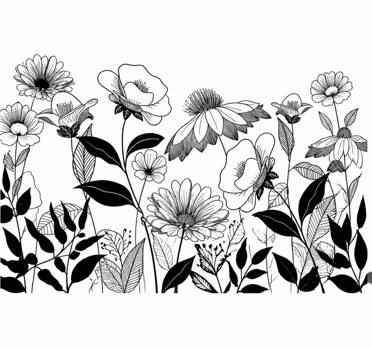 Fototapeter Övriga blommor svart och vit - Tenstickers