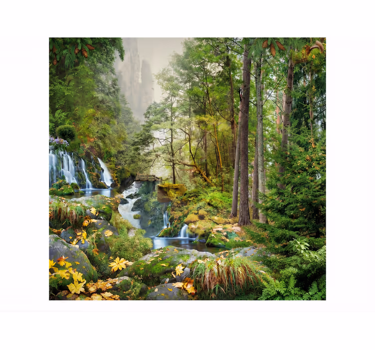 Fototapeter natur vattenfall skogsjö - Tenstickers
