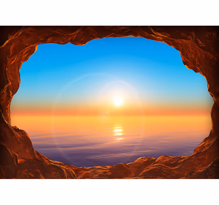 Utsikt till havet genom en grotta 3d fototapet - Tenstickers