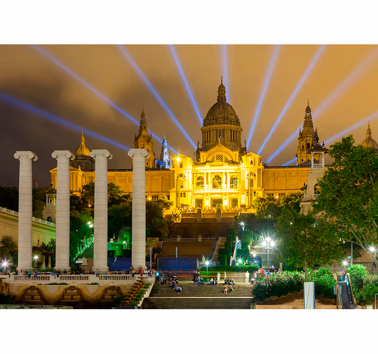Palats montjuic på natten stadsfototapet - Tenstickers