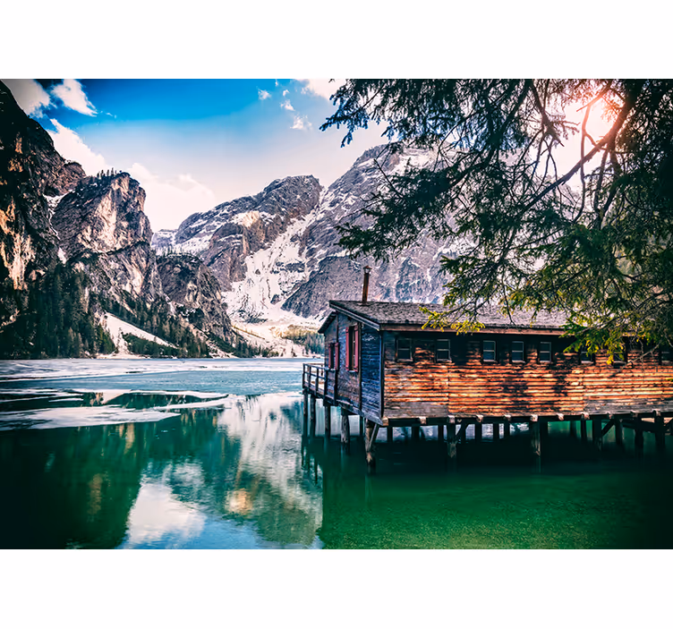 Braies sjön berg fototapet - Tenstickers