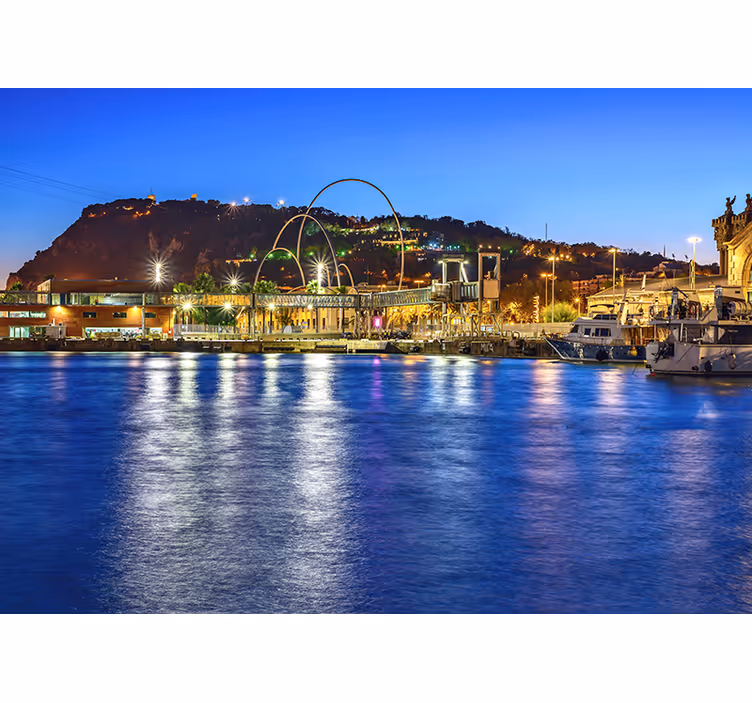 Barcelona atardecer montjuic fototapet - Tenstickers