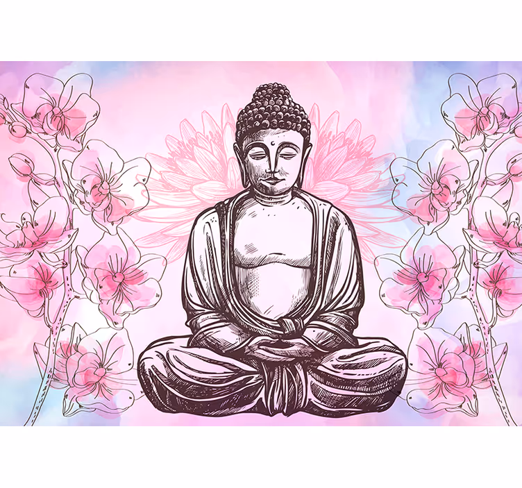 Buddha omgiven av orkidéer buddha fototapet - Tenstickers