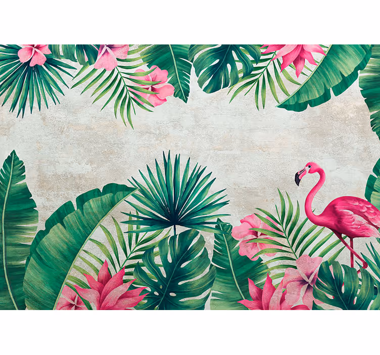 Flamingo och palmer natur tapet - Tenstickers
