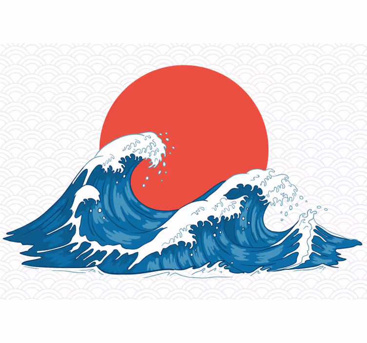 Japansk våg vintage havsvatten fototapet - Tenstickers