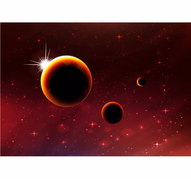 Galaxer och planeter i rött utrymme fototapeta - Tenstickers