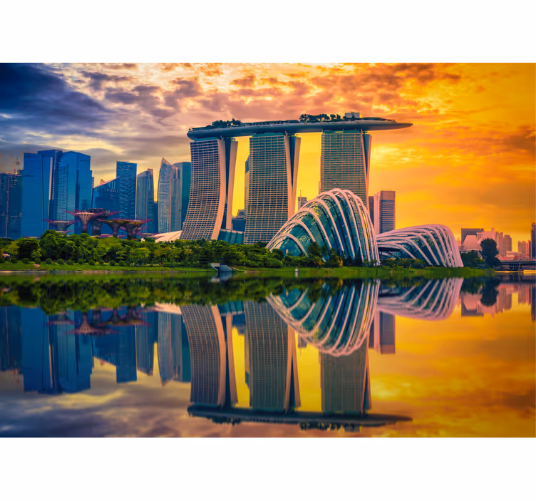 Reflexer av singapore city på ned fototapeta - Tenstickers