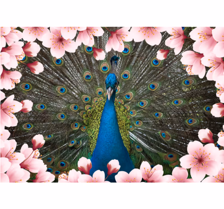 Djur påfåglar 3d med blommor 3d fototapeta - Tenstickers
