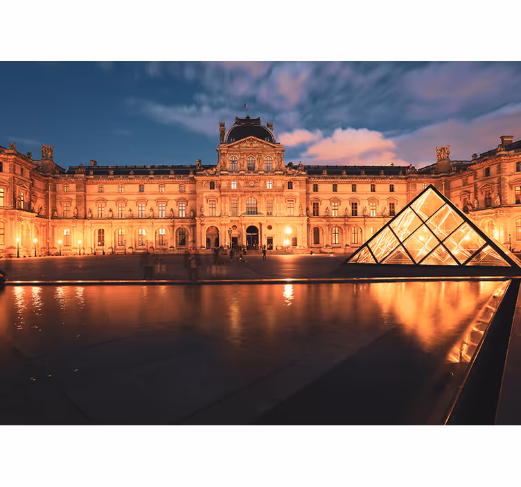 Fototapeter städer och länder louvre pyramid natt - Tenstickers