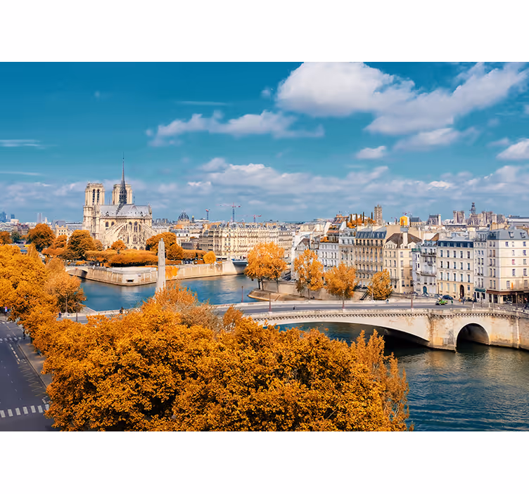Fototapeter paris notre dame höstutsikt - Tenstickers