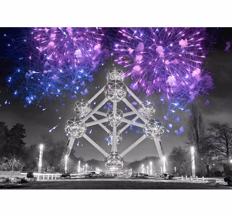 Atomium fyrverkeri Fototapeter Städer och länder - Tenstickers