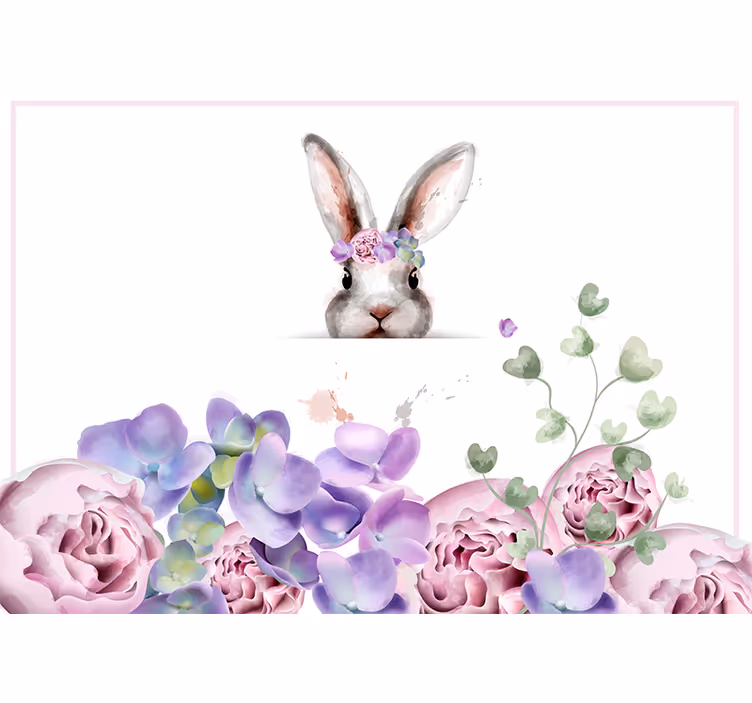 Kanin med blommakronväggmålning - Tenstickers