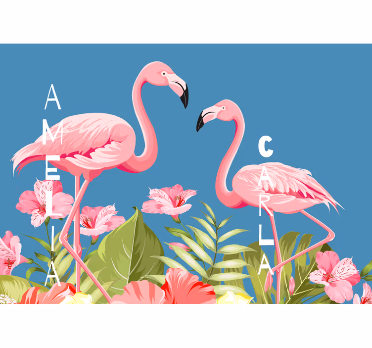 Flamingos med blå bakgrund fototapeta - Tenstickers