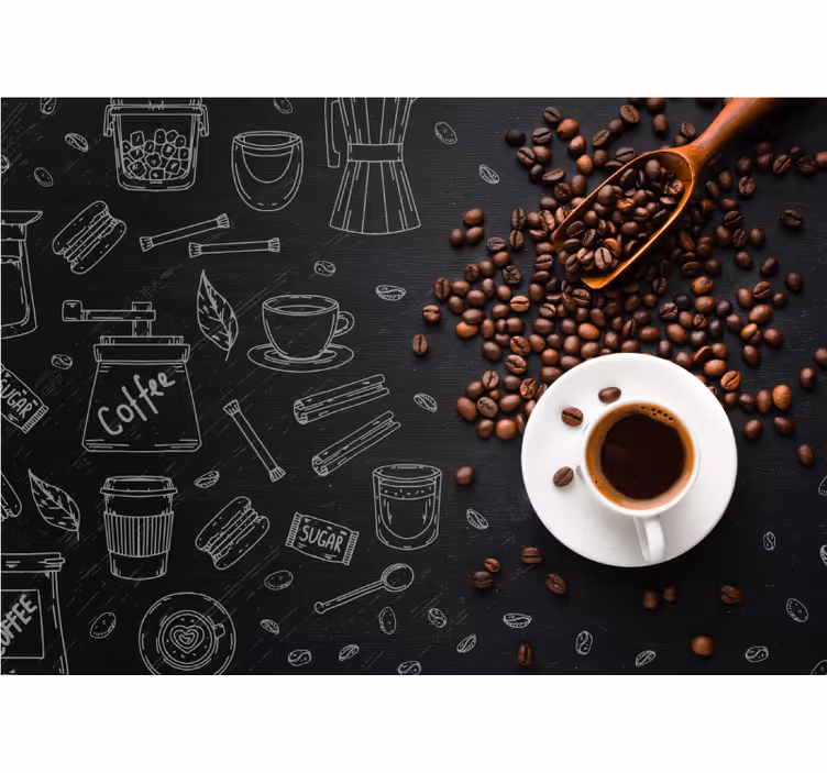 Kaffebönor och klotter fototapeta - Tenstickers