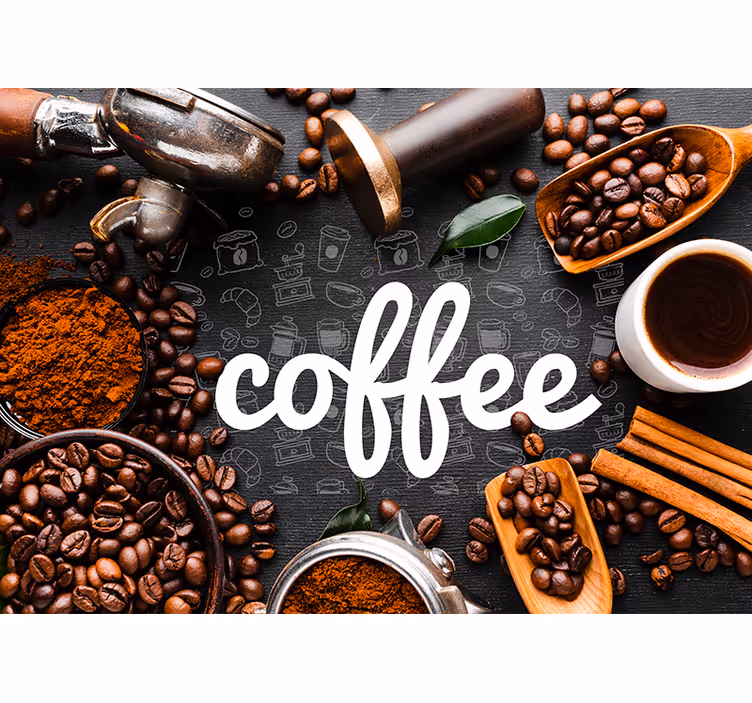 Kaffe ingredienser och redskap fototapeta - Tenstickers