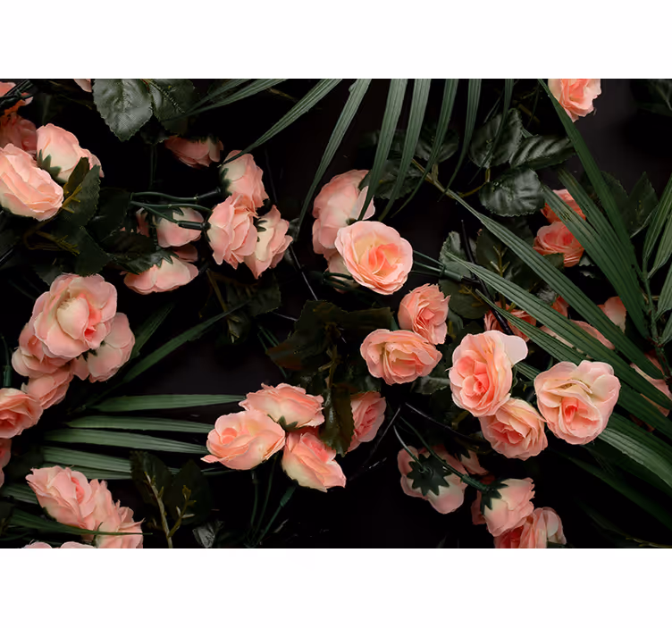 Palmblad med rosor ros tapet - Tenstickers