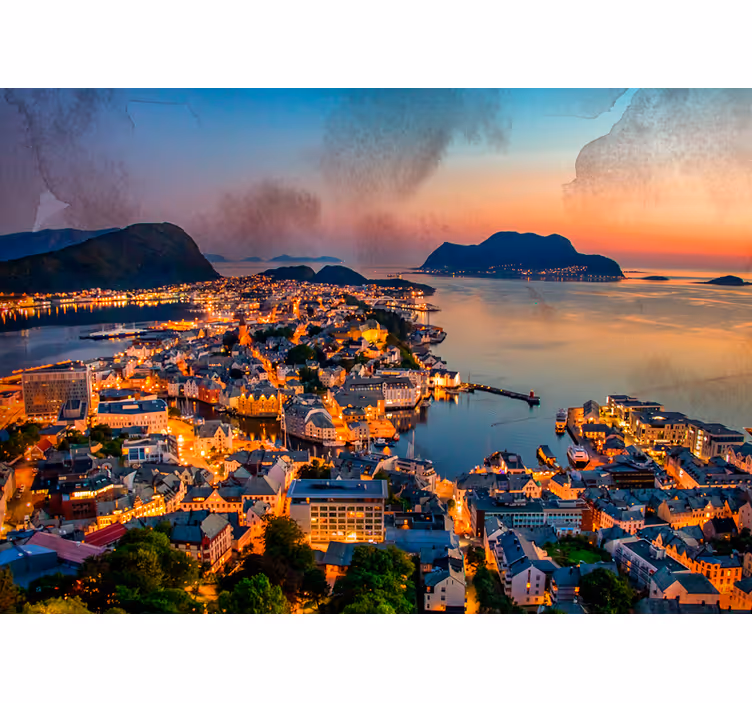 Ålesund norska stads snö fototapeta - Tenstickers