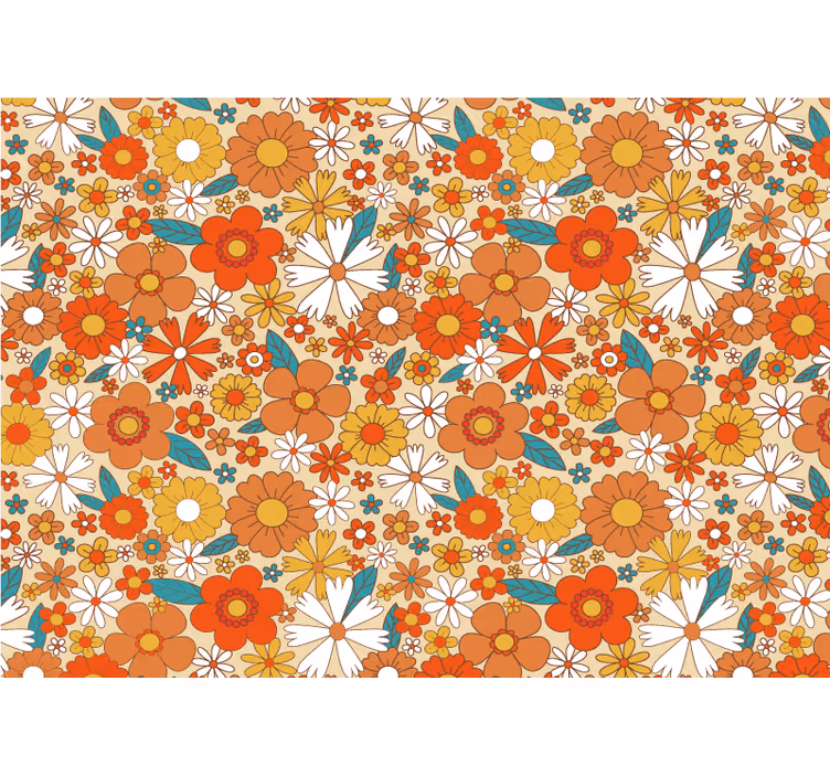 Mångfärgade 70-tal blommor vintage fototapeta - Tenstickers