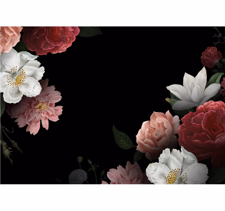 Blommor på svart bakgrund fototapet - Tenstickers