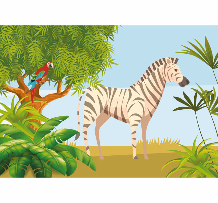 Fototapeter djur zebra och papegoja motiv - Tenstickers