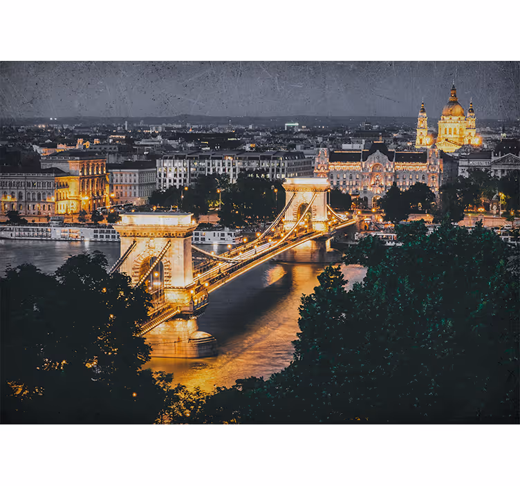 Fototapeter städer och länder chain bridge nattbild - Tenstickers