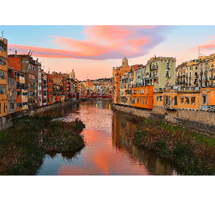 Fototapeter städer och länder girona flodsolnedgång - Tenstickers