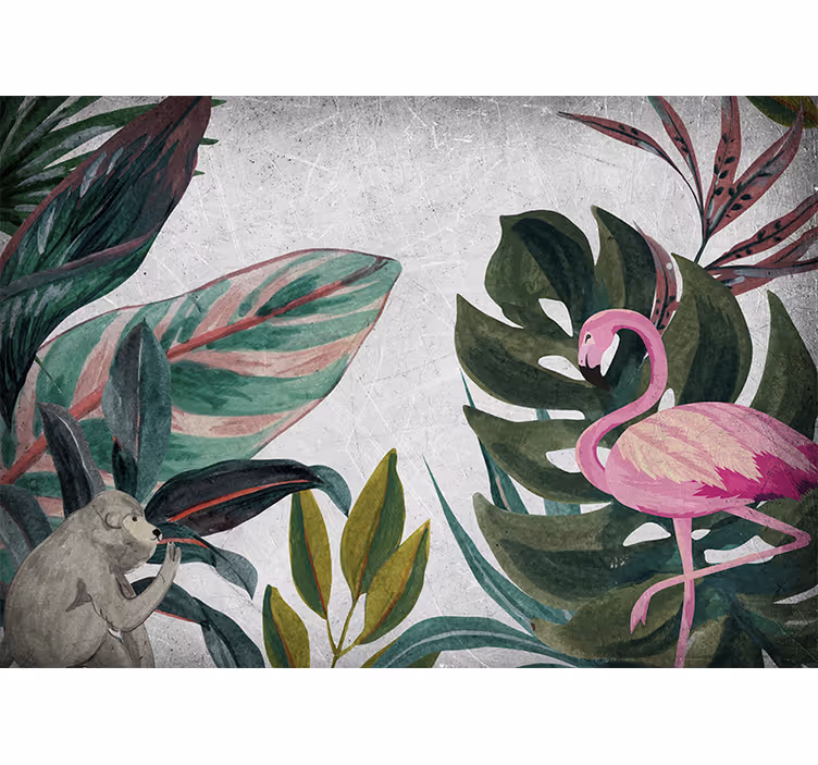 Med apor och flamingo fototapeta - Tenstickers