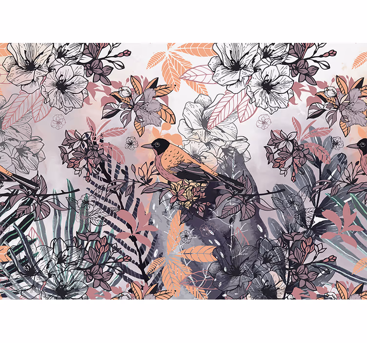 Fototapeter blommor fågel bland blommor - Tenstickers