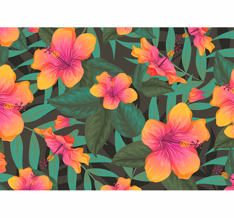 Livliga hibiskusblomningar Fototapeter Blommor - Tenstickers