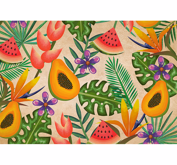 Fototapeter blommor tropiska fruktmönster - Tenstickers