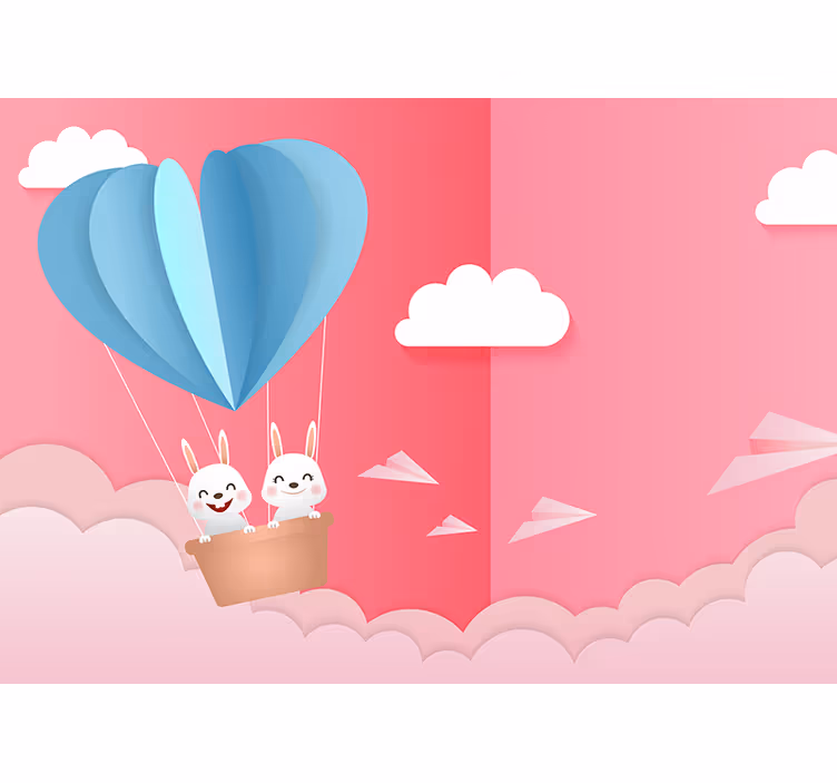 Fototapeter kärlek ballonger och kaniner - Tenstickers