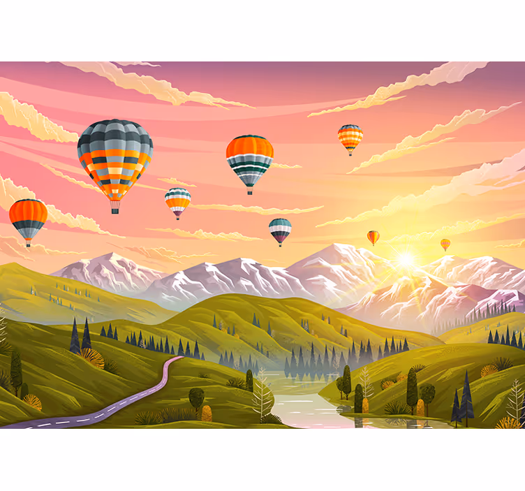 Fototapeter landskap ballonger i varm luft - Tenstickers